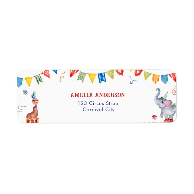 Etiqueta Cute Circus Animals Carnival Address Label (Frente)