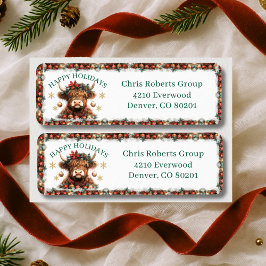 Etiqueta Cute Highland Cow Christmas Business Address