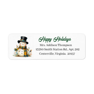 Etiqueta Cute Holiday Snowman Return Address Label