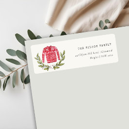 Etiqueta Cute Leafy Winter Ugly Sweater Endereço de Natal