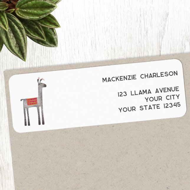 Etiqueta Cute Llama Return Address (Fun llama alpaca custom text return address label sticker)