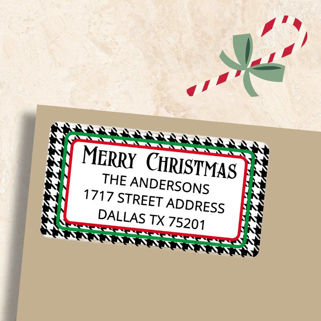 Etiqueta Cute Merry Christmas Houndstooth Address Label (Criador carregado)