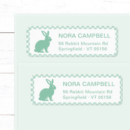 Etiqueta Cute Mint Green Rabbit Gingham Endereço para devol