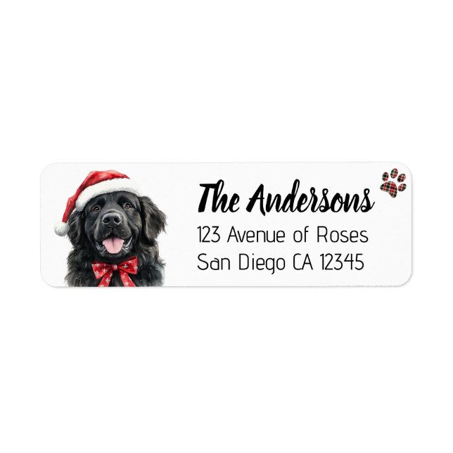 Etiqueta Cute Newfoundland Dog with Santa Hat (Frente)