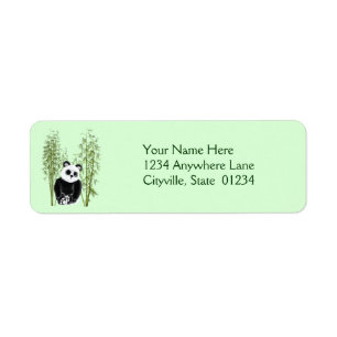 Etiqueta Cute Panda Sentado em Bambu
