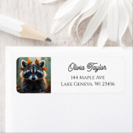 Etiqueta Cute Raccoon em Folhas de Queda