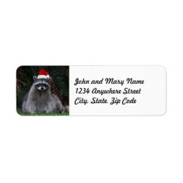 Etiqueta Cute Raccoon Vestindo Red Santa Hat Endereço de de
