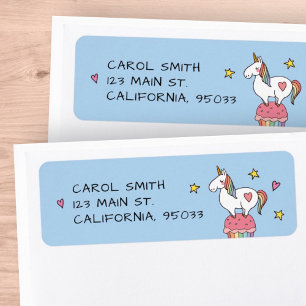 Etiqueta Cute Rainbow Unicorn no Cupcake de Aniversário