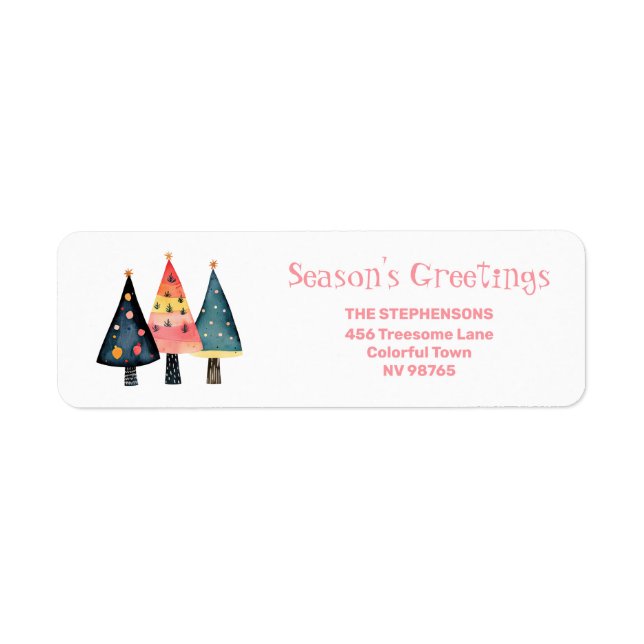 Etiqueta Cute Retro Christmas Trees Pink Address Labels (Frente)