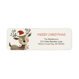 Etiqueta Cute Retro Reindeer Christmas Return Address Label