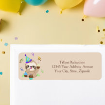 Cute Sloth Cupcake Birthday Party Return Address