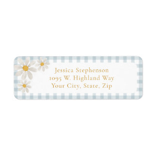 Etiqueta Cute Vintage Blue Gingham Daisy Return Address 