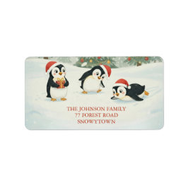 Etiqueta Cute Watercolor Penguins Christmas Forest