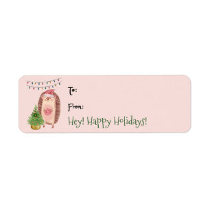 Etiqueta Cute Watercolor Porcupine Christmas Gift Tag Label