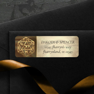Etiqueta D20 Dourado | Tabletop Role Player Dice Address