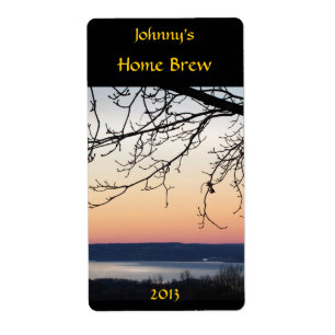 Etiqueta da cerveja do por do sol do lago