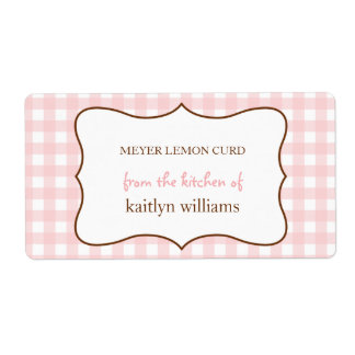 Etiqueta Da cozinha do rótulo personalizado de gingham rosa