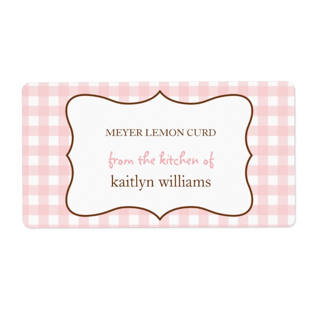 Etiqueta Da cozinha do rótulo personalizado de gingham rosa (Frente)