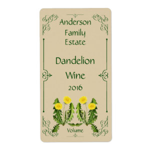 Etiqueta da garrafa de vinho do dente-de-leão com