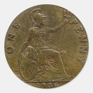 Etiqueta da moeda de um centavo de 1936 Ingleses