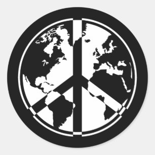 Etiqueta da paz de mundo - branco no preto