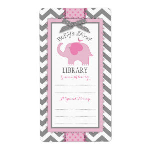 Etiqueta da placa de livro do elefante cor-de-rosa