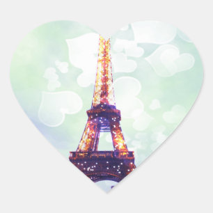 Etiqueta da torre Eiffel, verde, azul Coração-da