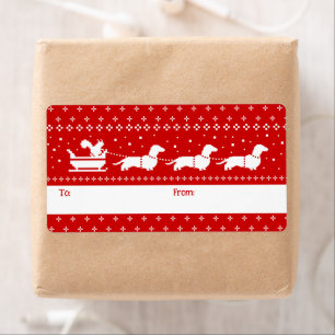 Etiqueta Dachshakes Christmas Sleigh com Squirrel Gift