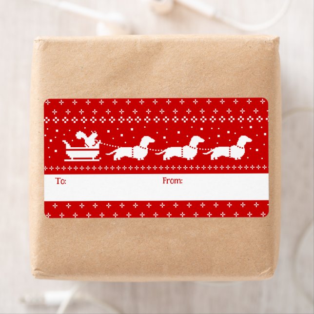 Etiqueta Dachshakes Christmas Sleigh com Squirrel Gift (Insitu)