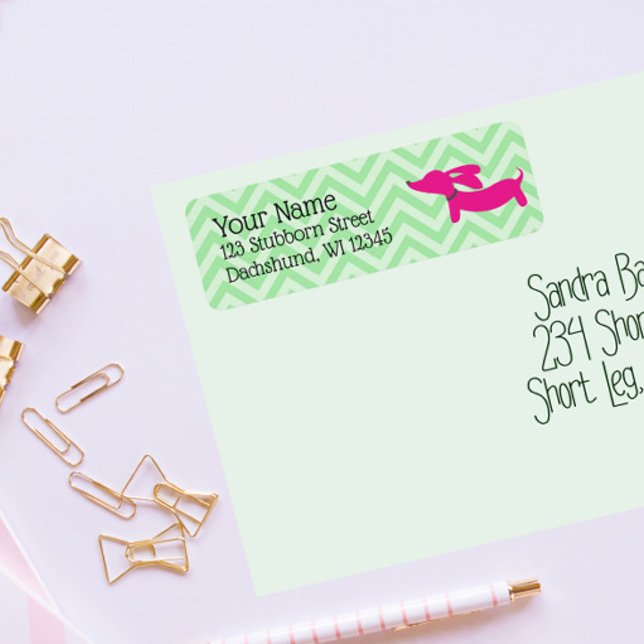 Etiqueta Dachshund Address Labels Pré-Pink e Verde (preppy pink and green dachshund envelope return address labels)