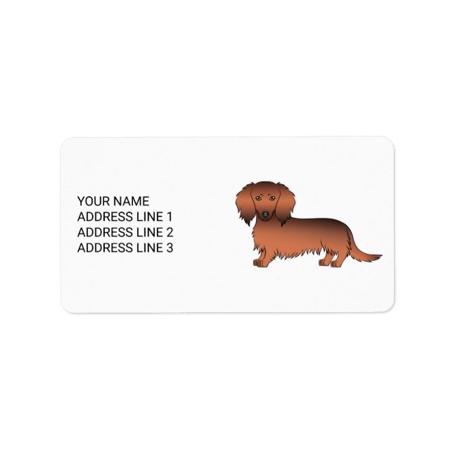 Etiqueta Dachshund Cartoon Cão de Pelo Longo Sable Vermelho (Frente)