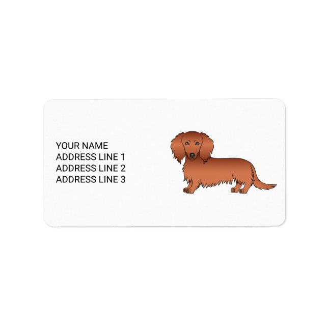 Etiqueta Dachshund Cartoon Cute de Cabelo Longo Vermelho &  (Frente)