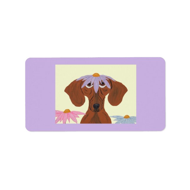 Etiqueta Dachshund com uma Flor na cabeça (Frente)