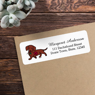 Etiqueta Dachshund de Cabelo Liso Vermelho Rose
