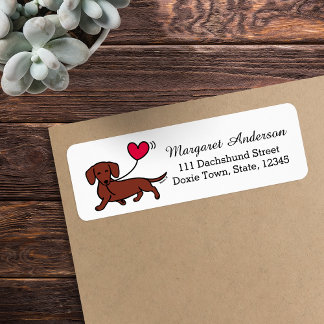 Etiqueta Dachshund de Cabelo Liso Vermelho Sorriso Coração