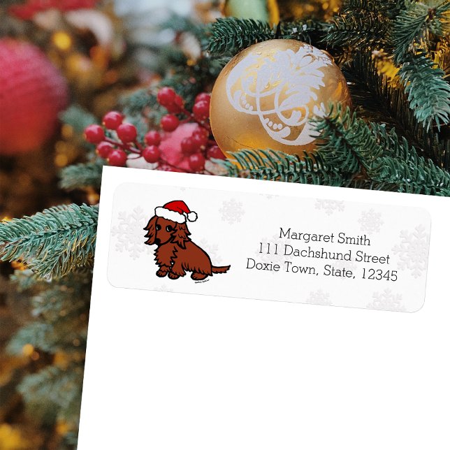 Etiqueta Dachshund de Cabelo Longo Vermelho Natal Fofo (Red Long Haired Dachshund Santa Design Christmas Return Address Labels for Dachshund Owners.)