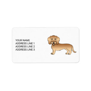 Etiqueta Dachshund de Cabelo Rijo Trigo Cartoon Cão e Texto