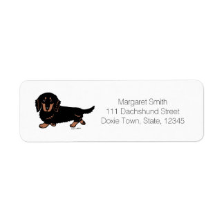 Etiqueta Dachshund de pelo longo preto e castanho 1
