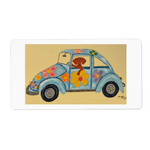 Etiqueta Dachshund em carro hippie