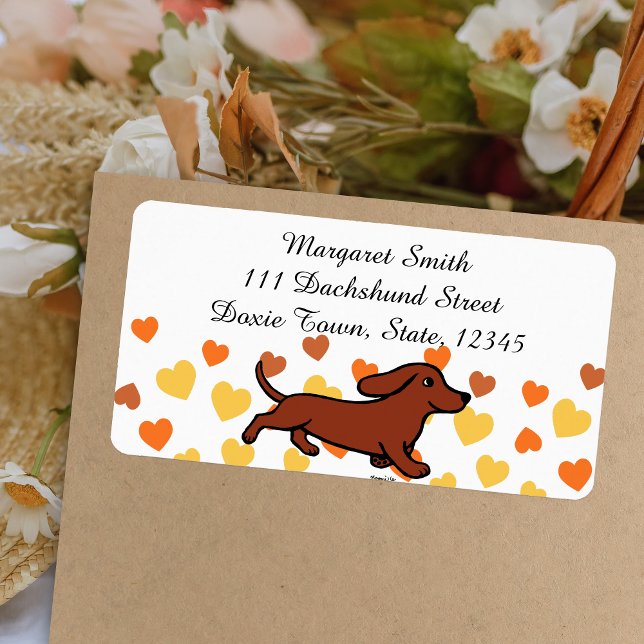 Etiqueta Dachshund Lisa Vermelha Correndo (Red Smooth Dachshund Running Return Address Label featuring Dachshund in action.  Cartoon Design.)