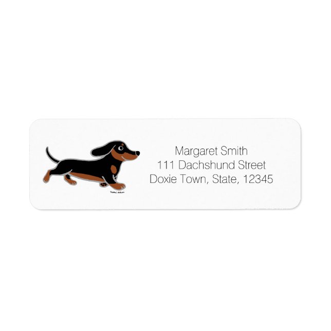 Etiqueta Dachshund Preto e Castanho Correndo (Frente)