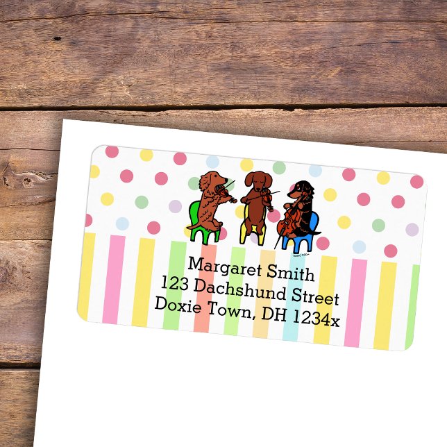 Etiqueta Dachshund String Trio (Dachshund String Trio Return Address Label for Dog Lovers who own Dachshunds.  Music theme design.)