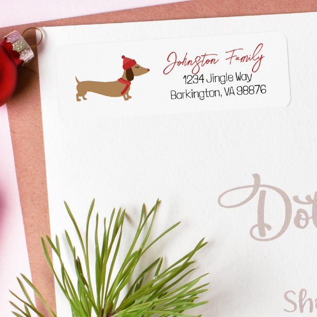 Etiqueta Dachshund Whot Deseja o Natal (Snuggle winter Christmas dachshund vibes with a cutie to accompany your holiday card sending.)