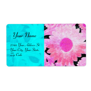 Etiqueta DAISY, azul turquesa rosa preto