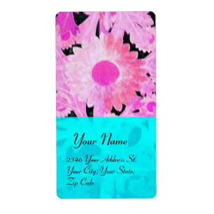 Etiqueta DAISY, azul turquesa rosa preto