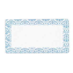 Etiqueta Damasco azul e branco da cerceta delicada e