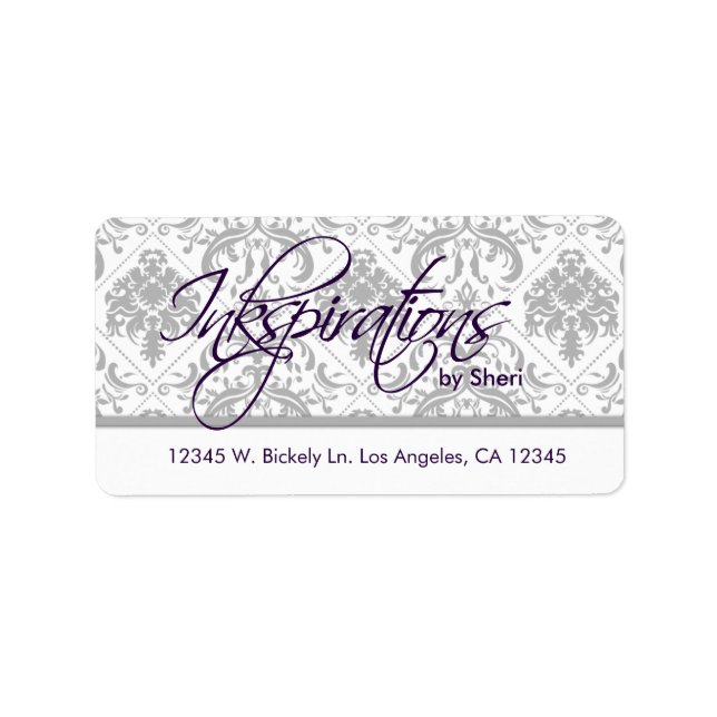 Etiqueta Damasco de Cinza Personalizado e Roxo de beringela (Frente)