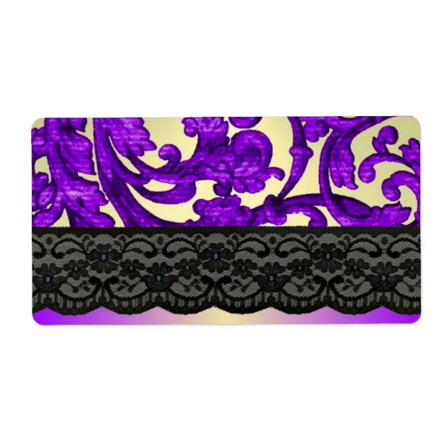 Etiqueta Damasco de rendas roxo e dourado (Frente)