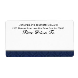 Etiqueta Damasco do casamento dos azuis marinhos