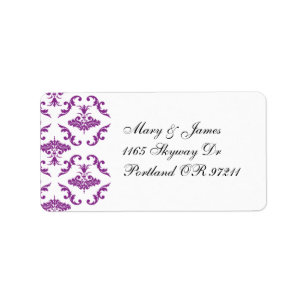 Etiqueta Damasco elegante do roxo do endereço do casamento